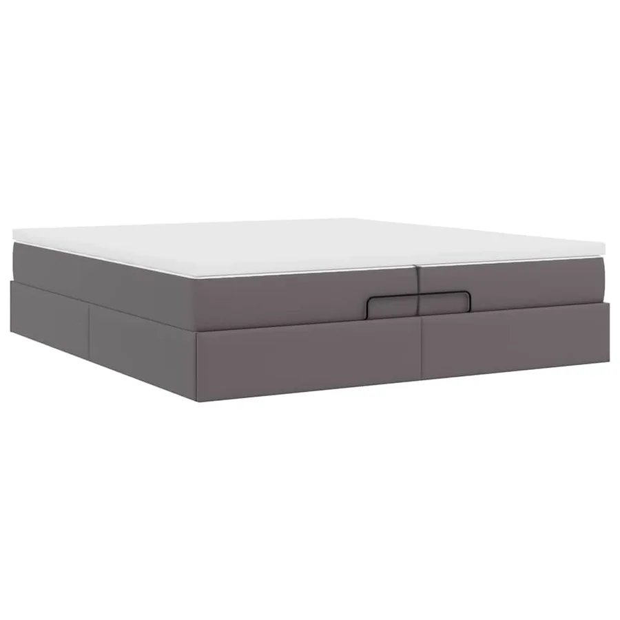 Cadre de lit ottoman avec matelas gris 200x200 cm similicuir - 10