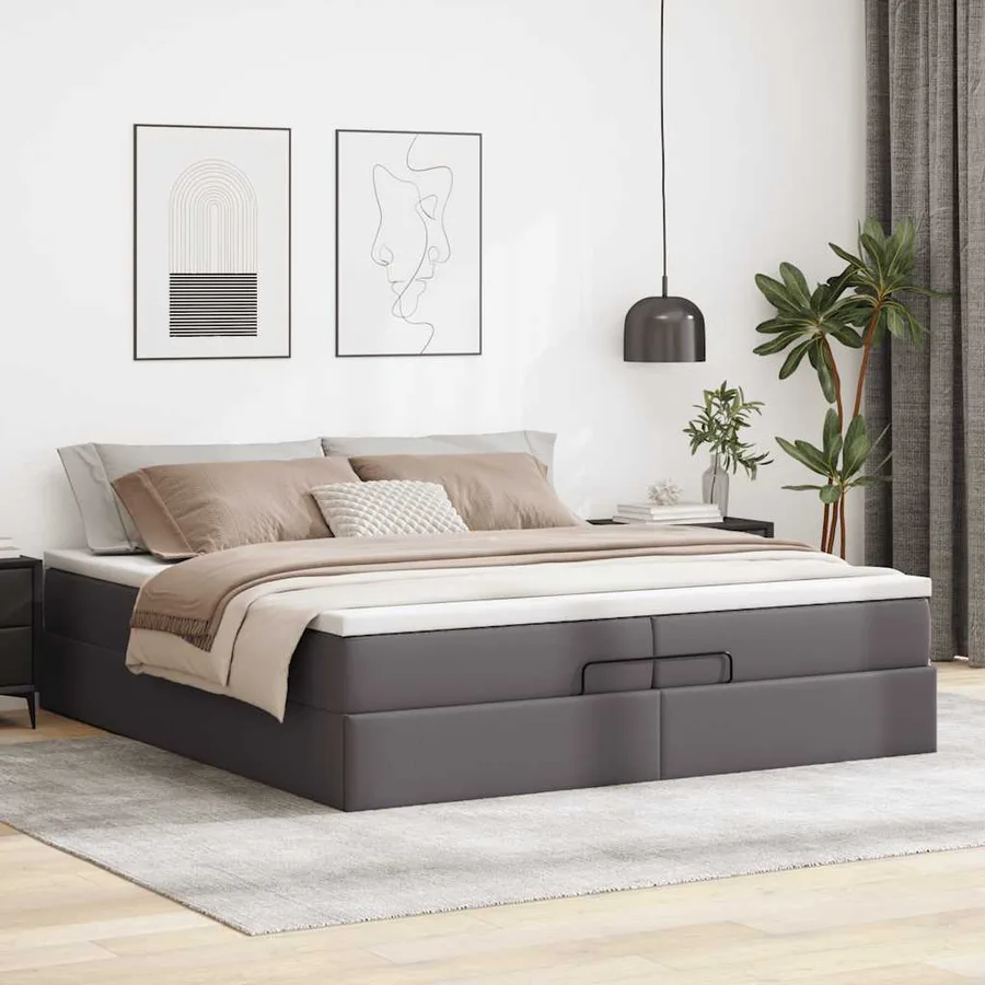 Cadre de lit ottoman avec matelas gris 200x200 cm similicuir - 3