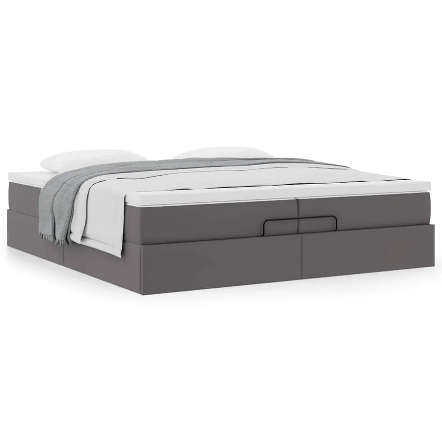 Cadre de lit ottoman avec matelas gris 200x200 cm similicuir - 4