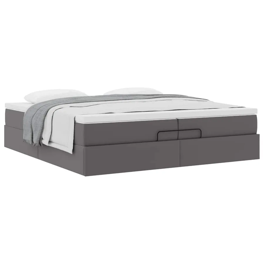 Cadre de lit ottoman avec matelas gris 200x200 cm similicuir - 5
