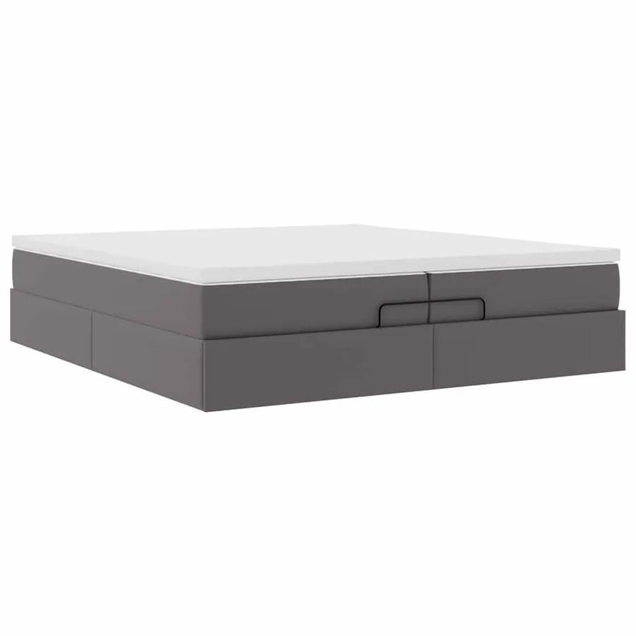 Cadre de lit ottoman avec matelas gris 200x200 cm similicuir - 6
