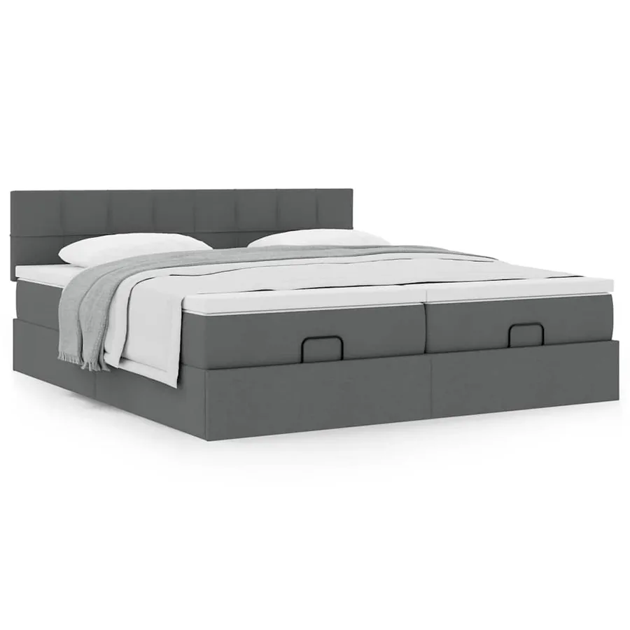 Cadre de lit ottoman avec matelas gris foncé 160x200cm tissu - 4