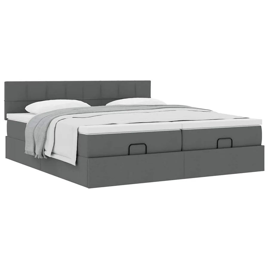 Cadre de lit ottoman avec matelas gris foncé 160x200cm tissu - 5