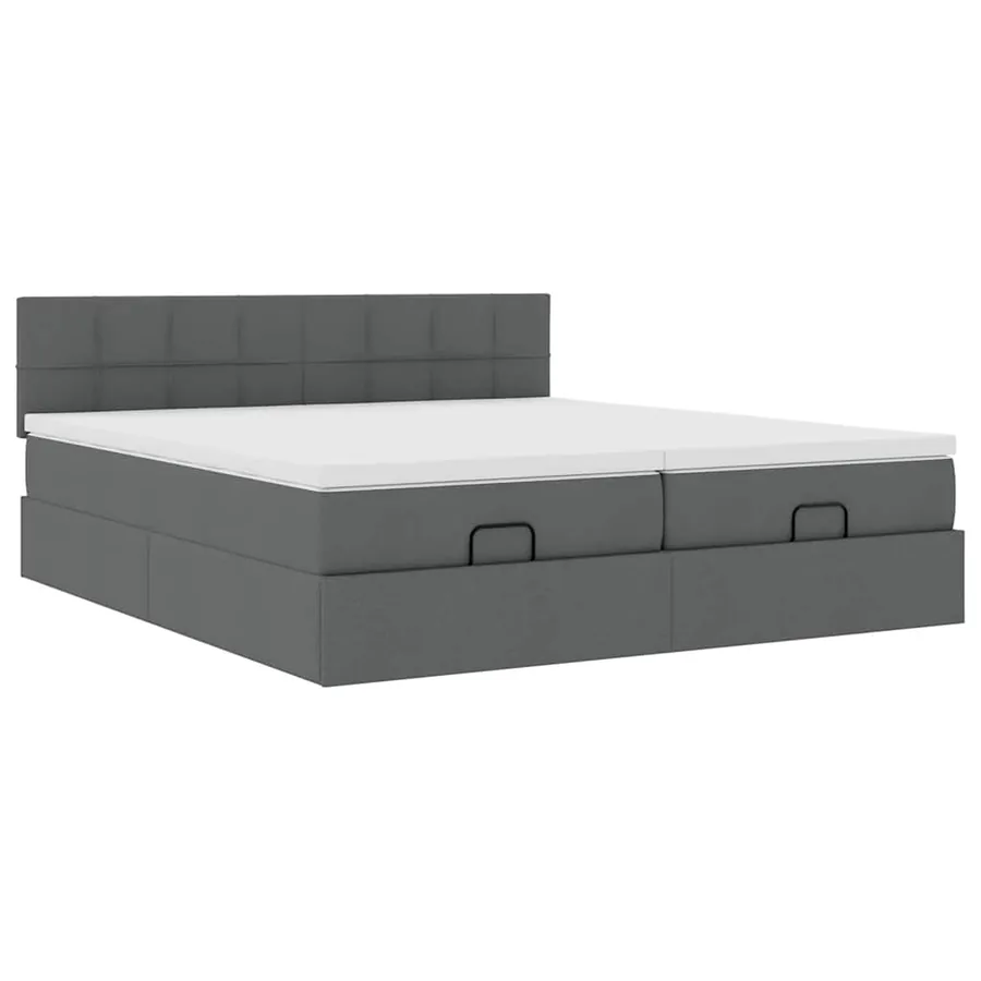 Cadre de lit ottoman avec matelas gris foncé 160x200cm tissu - 6