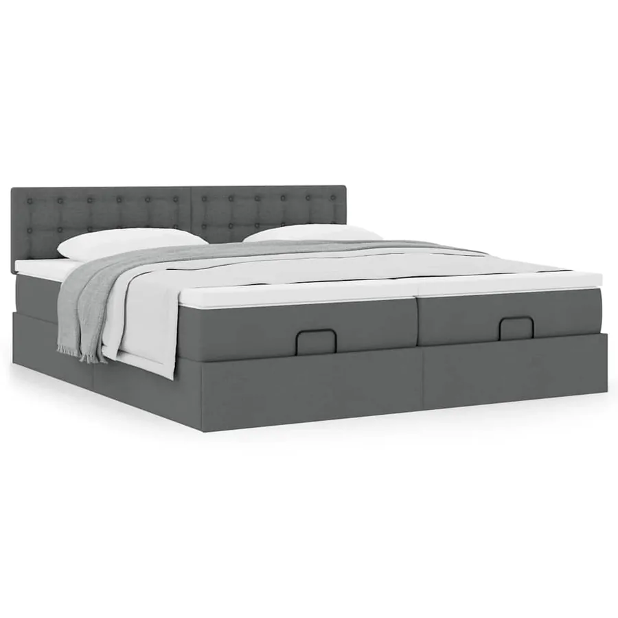 Cadre de lit ottoman avec matelas gris foncé 160x200cm tissu - 4