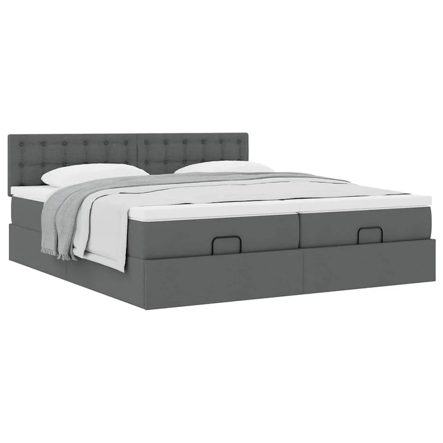 Cadre de lit ottoman avec matelas gris foncé 160x200cm tissu - 5