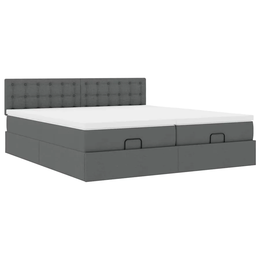 Cadre de lit ottoman avec matelas gris foncé 160x200cm tissu - 6