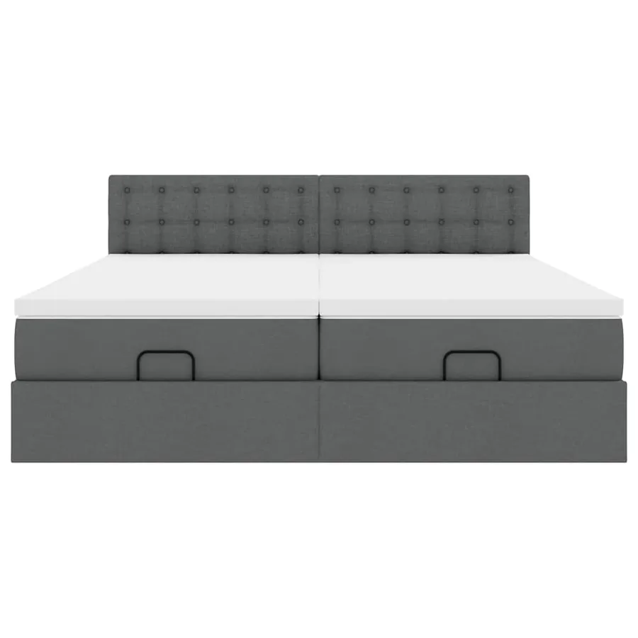 Cadre de lit ottoman avec matelas gris foncé 160x200cm tissu - 7
