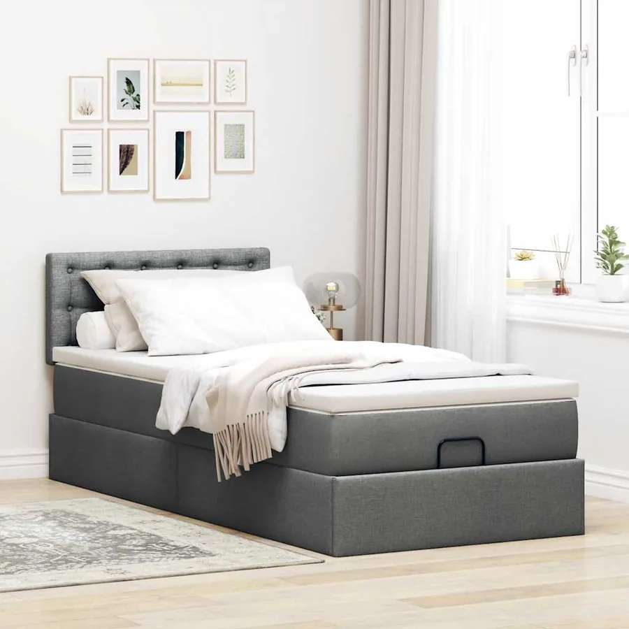 Cadre de lit ottoman avec matelas gris foncé 80x200 cm tissu - 3
