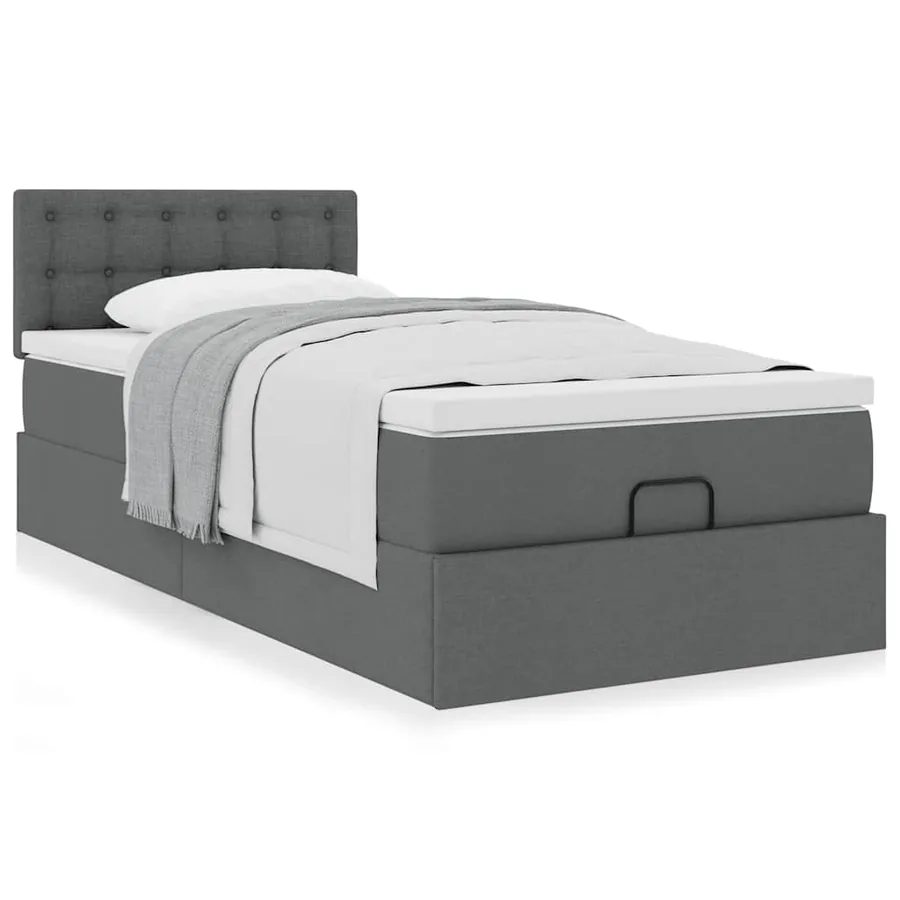 Cadre de lit ottoman avec matelas gris foncé 80x200 cm tissu - 4