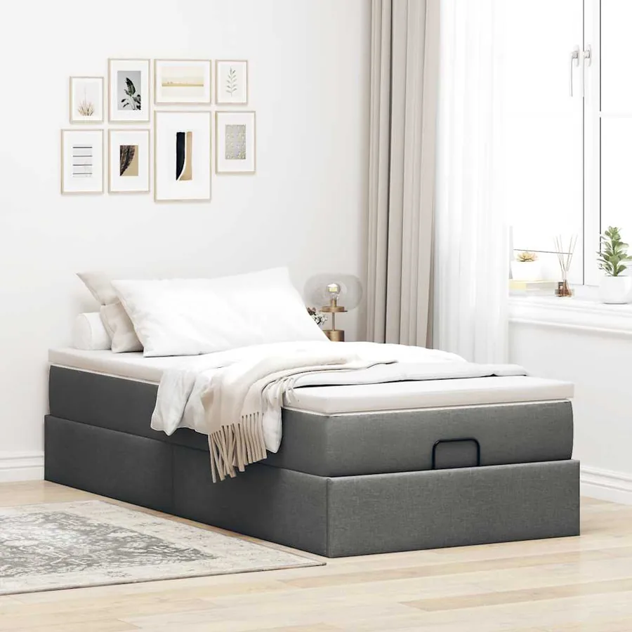 Cadre de lit ottoman avec matelas gris foncé 80x200 cm tissu - 3