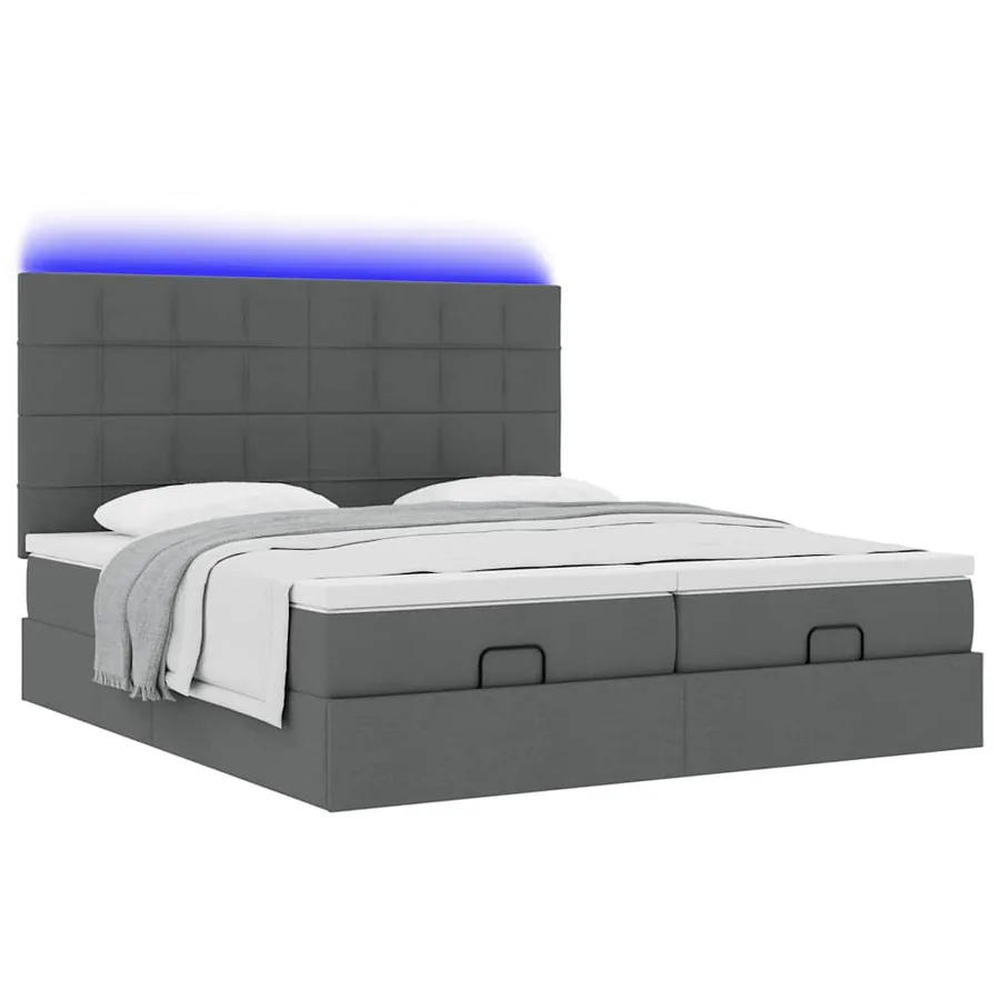 Cadre de lit ottoman avec matelas gris foncé 160x200cm tissu - 6