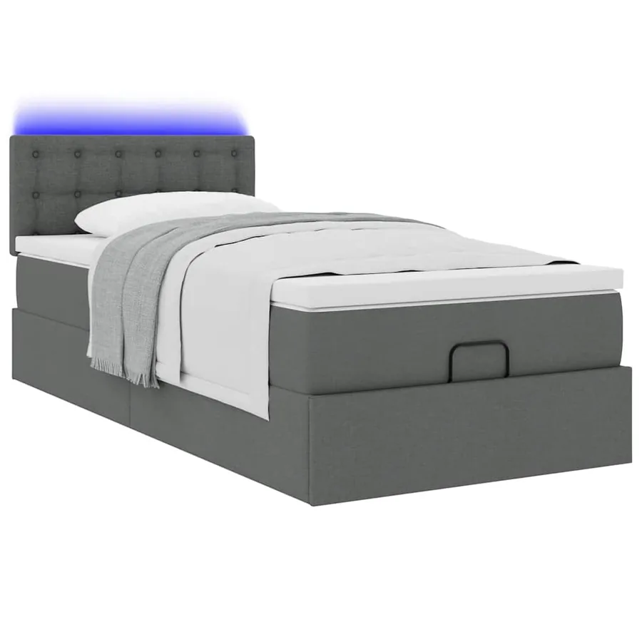 Lit ottoman avec matelas et LED Gris foncé 80x200cm tissu - 5