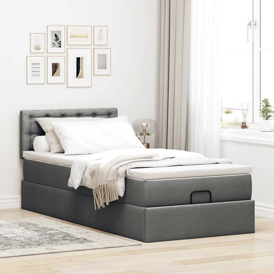 Lit ottoman avec matelas et LED Gris foncé 80x200cm tissu - 6