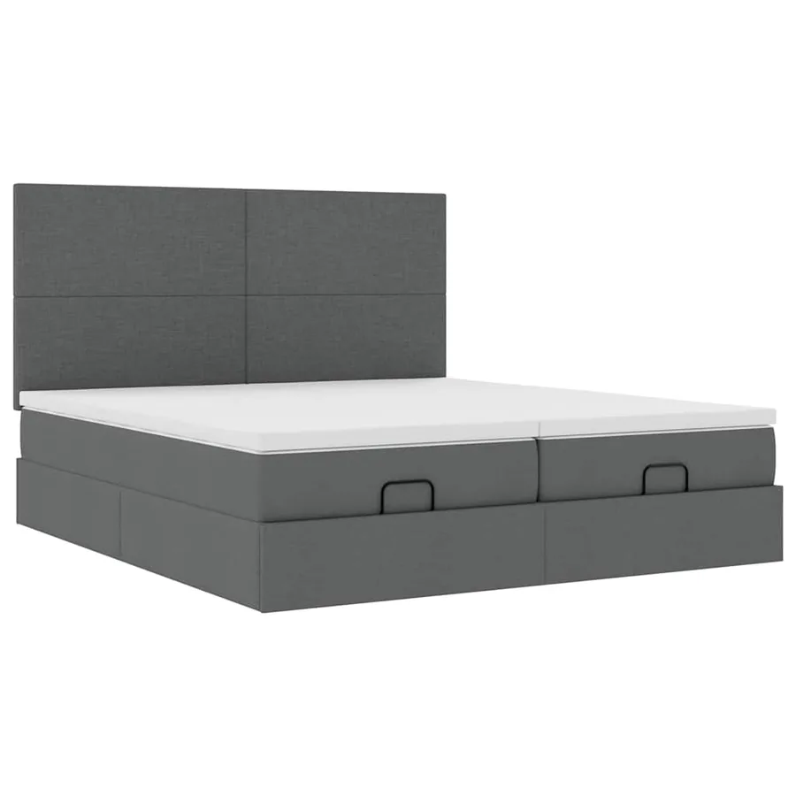 Cadre de lit ottoman avec matelas gris foncé 160x200cm tissu - 7