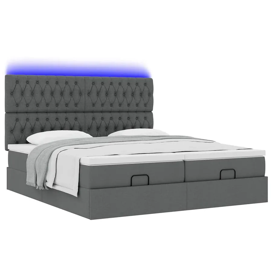 Cadre de lit ottoman avec matelas gris foncé 160x200cm tissu - 6