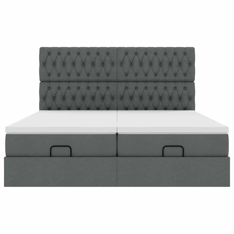 Cadre de lit ottoman avec matelas gris foncé 160x200cm tissu - 8
