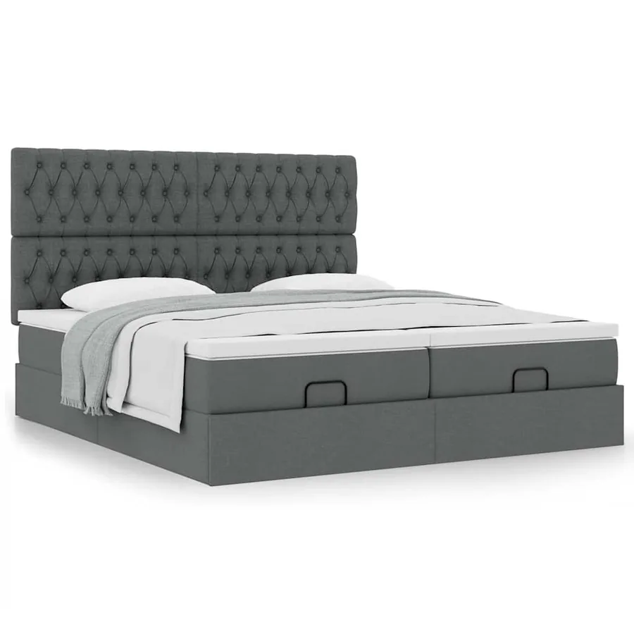 Cadre de lit ottoman avec matelas gris foncé 160x200cm tissu - 4