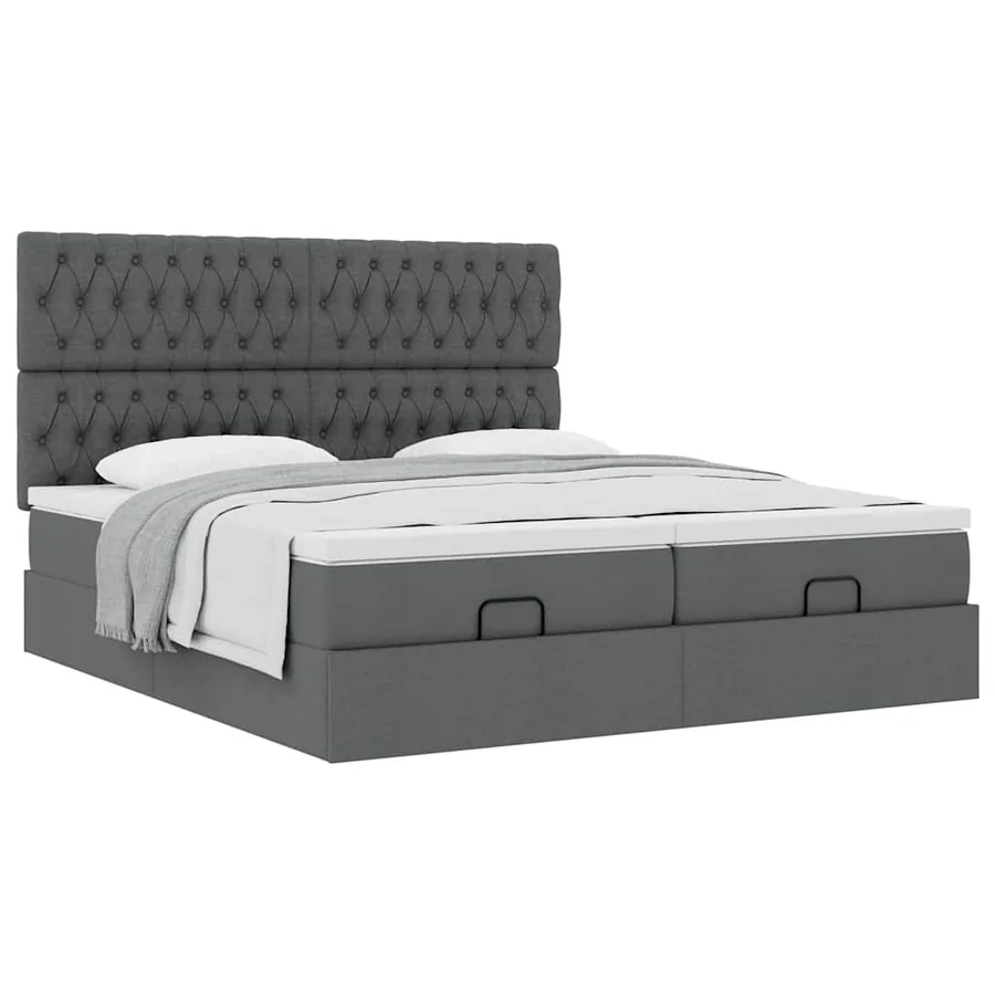 Cadre de lit ottoman avec matelas gris foncé 160x200cm tissu - 5