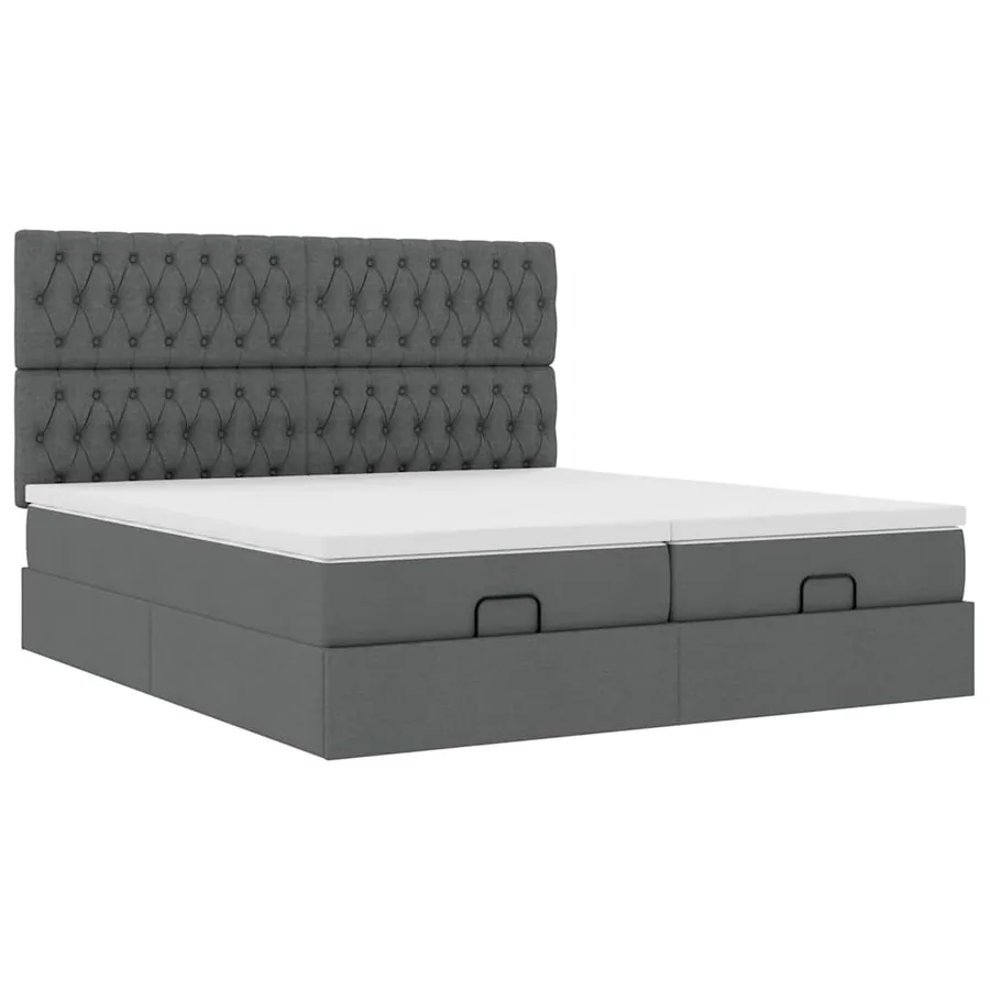 Cadre de lit ottoman avec matelas gris foncé 160x200cm tissu - 6