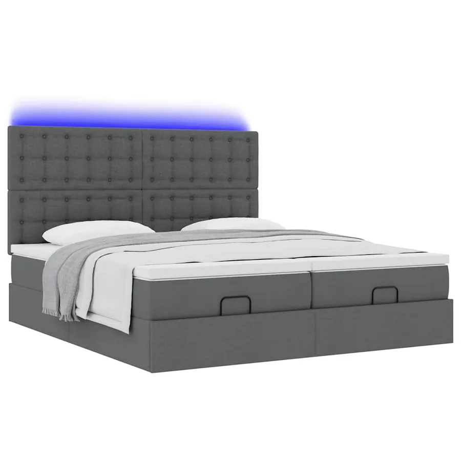 Cadre de lit ottoman avec matelas gris foncé 160x200cm tissu - 6