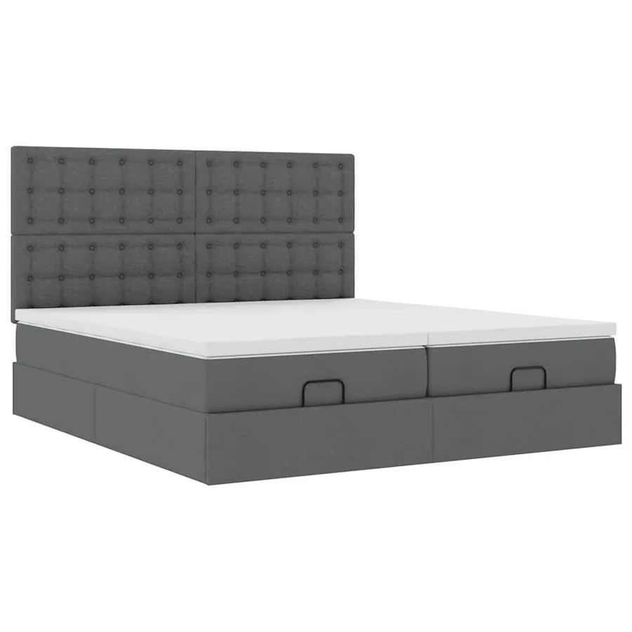 Cadre de lit ottoman avec matelas gris foncé 160x200cm tissu - 7