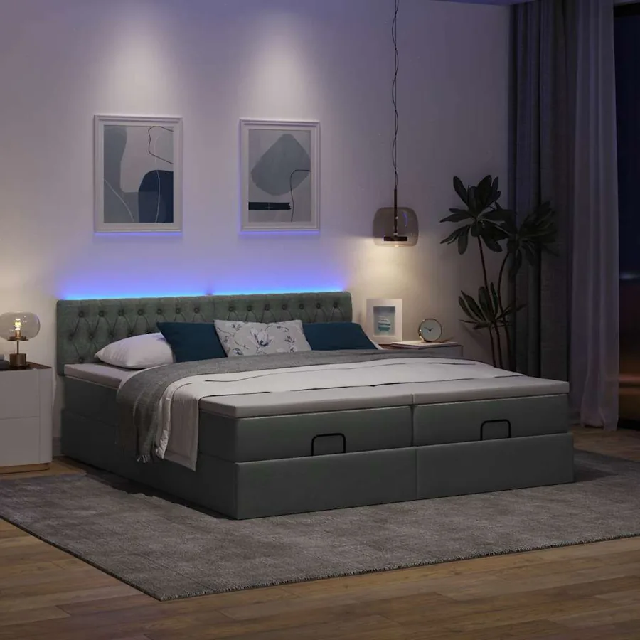 Cadre de lit ottoman avec matelas gris foncé 160x200cm tissu - 3