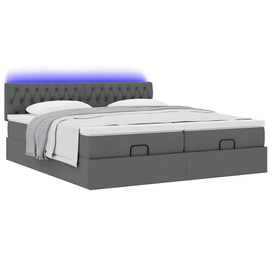 Cadre de lit ottoman avec matelas gris foncé 160x200cm tissu - 6