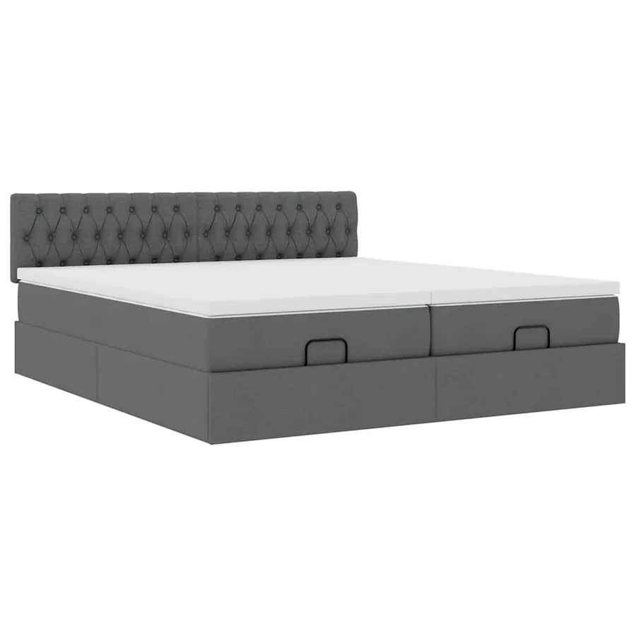 Cadre de lit ottoman avec matelas gris foncé 160x200cm tissu - 7
