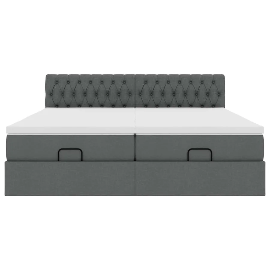 Cadre de lit ottoman avec matelas gris foncé 160x200cm tissu - 8