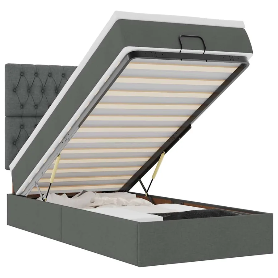 Lit ottoman avec matelas et LED Gris foncé 80x200cm tissu - 2
