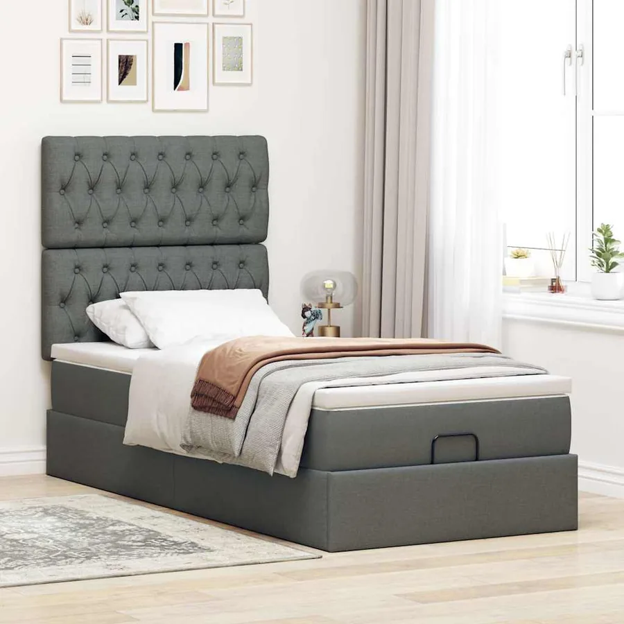 Lit ottoman avec matelas et LED Gris foncé 80x200cm tissu - 4