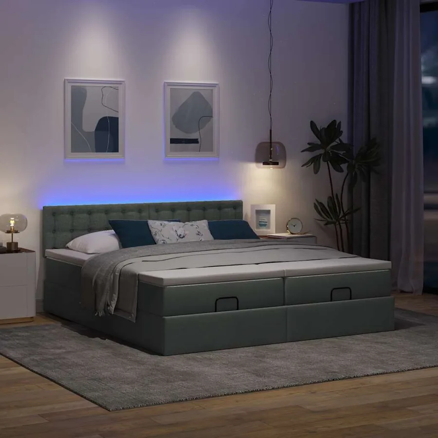 Cadre de lit ottoman avec matelas gris foncé 160x200cm tissu - 3