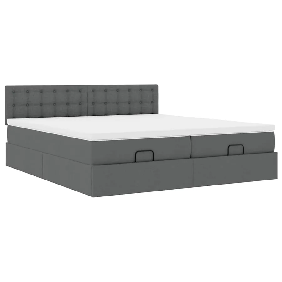 Cadre de lit ottoman avec matelas gris foncé 160x200cm tissu - 7