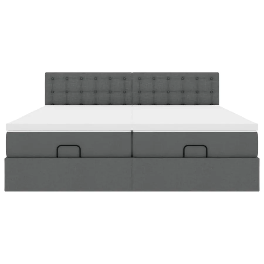 Cadre de lit ottoman avec matelas gris foncé 160x200cm tissu - 8
