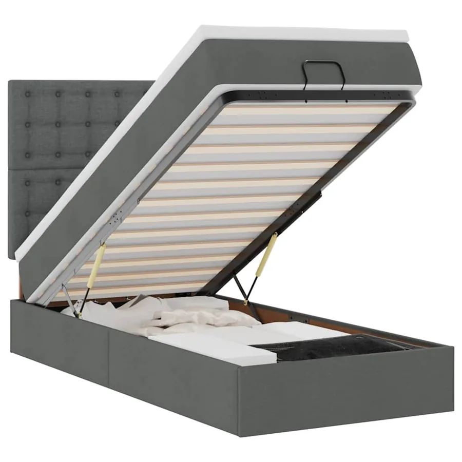 Lit ottoman avec matelas et LED Gris foncé 80x200cm tissu - 2