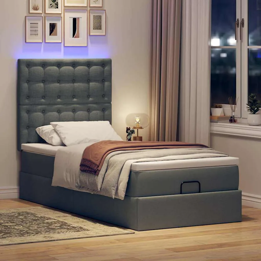 Lit ottoman avec matelas et LED Gris foncé 80x200cm tissu - 3
