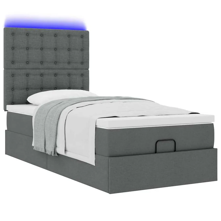 Lit ottoman avec matelas et LED Gris foncé 80x200cm tissu - 6
