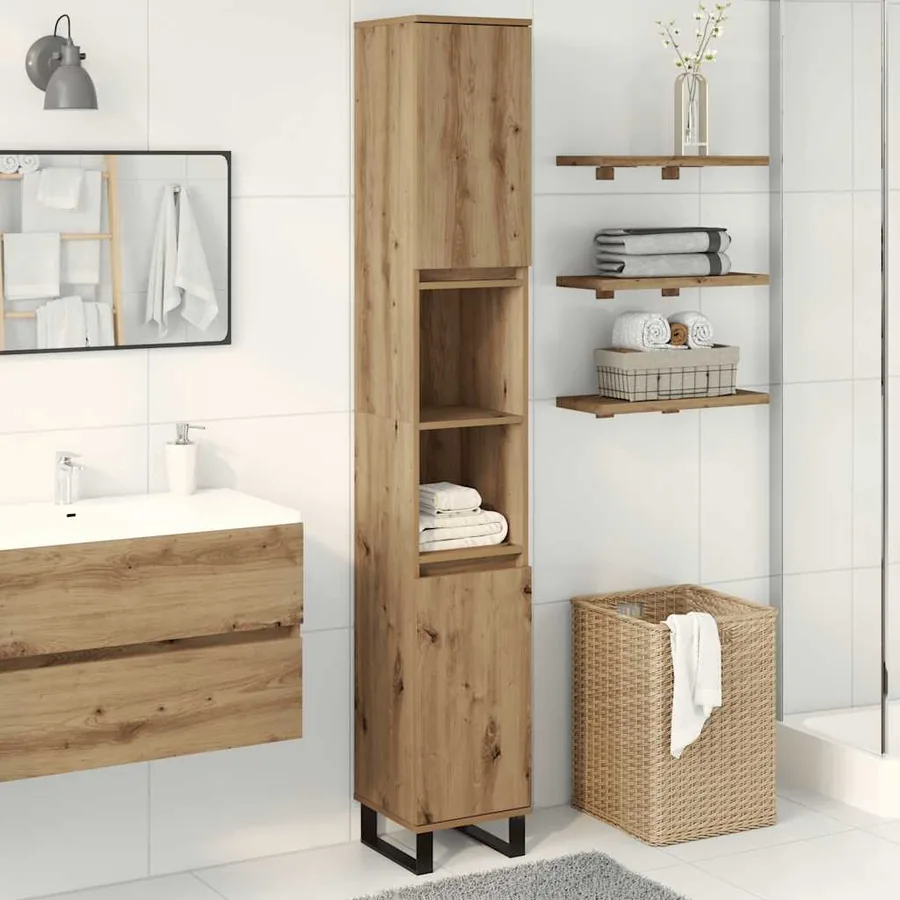 Armoire de salle de bain chêne artisanal 30x30x190 cm