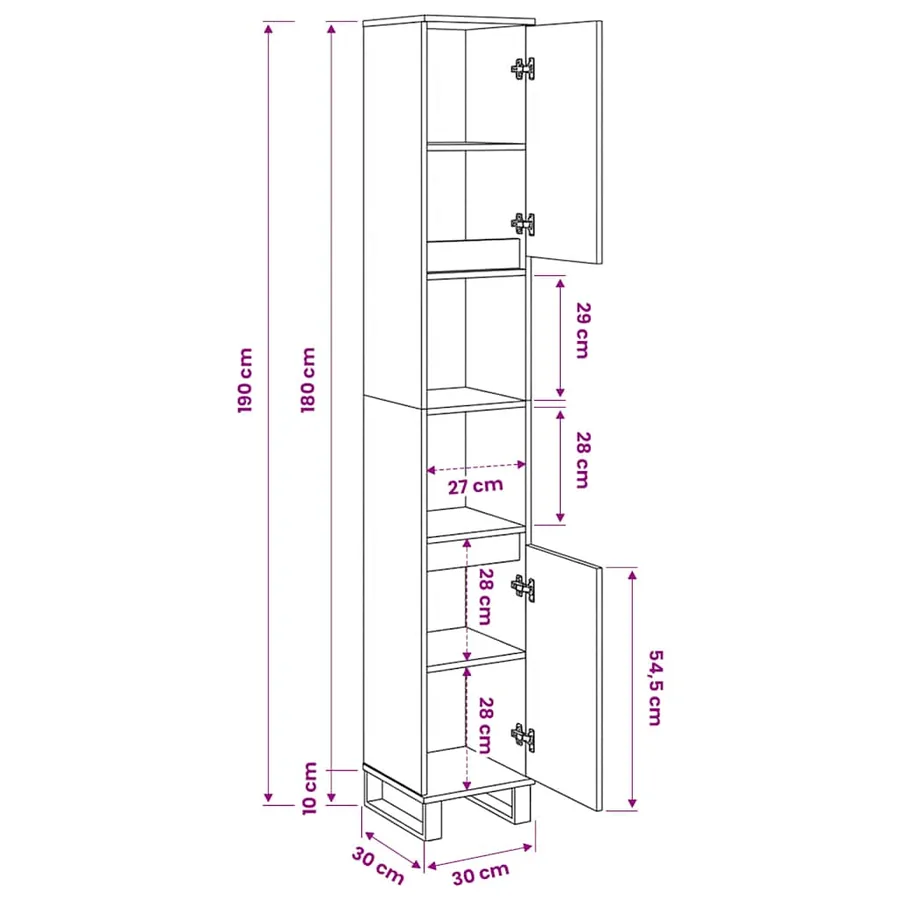 Armoire de salle de bain chêne artisanal 30x30x190 cm - 11