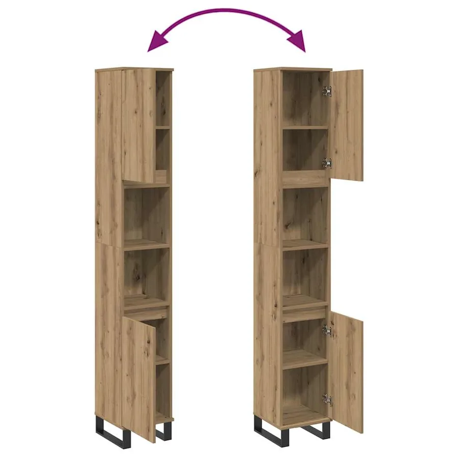 Armoire de salle de bain chêne artisanal 30x30x190 cm - 8