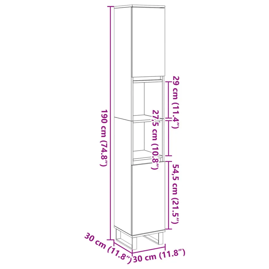 Armoire de salle de bain gris béton 30x30x190 cm - 11