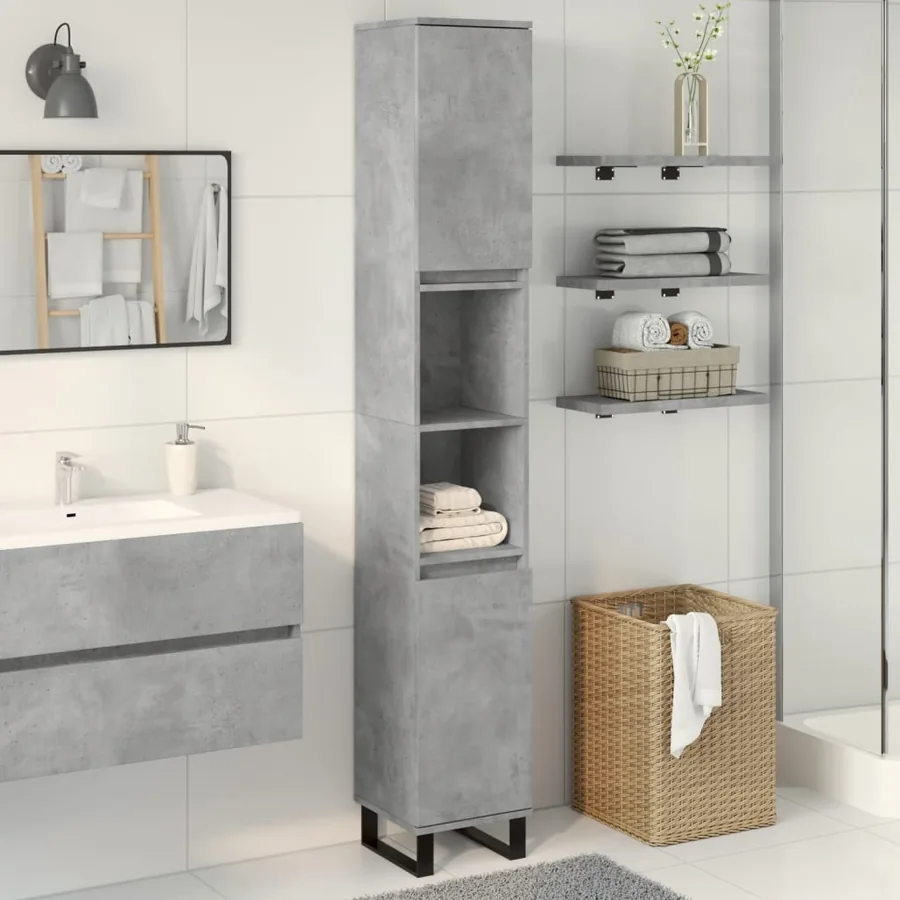 Armoire de salle de bain gris béton 30x30x190 cm - 3