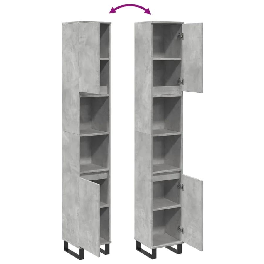 Armoire de salle de bain gris béton 30x30x190 cm - 8