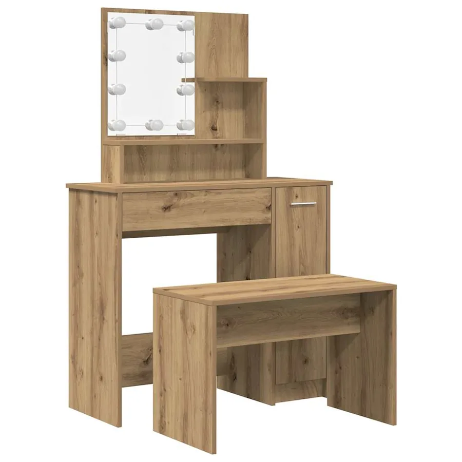 Ensemble de coiffeuse avec LED chêne artisanal bois ingénierie - 2