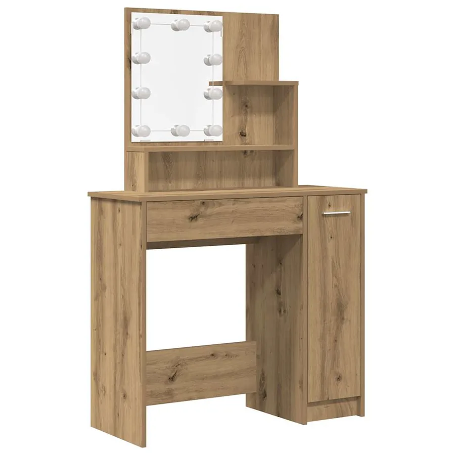 Ensemble de coiffeuse avec LED chêne artisanal bois ingénierie - 4