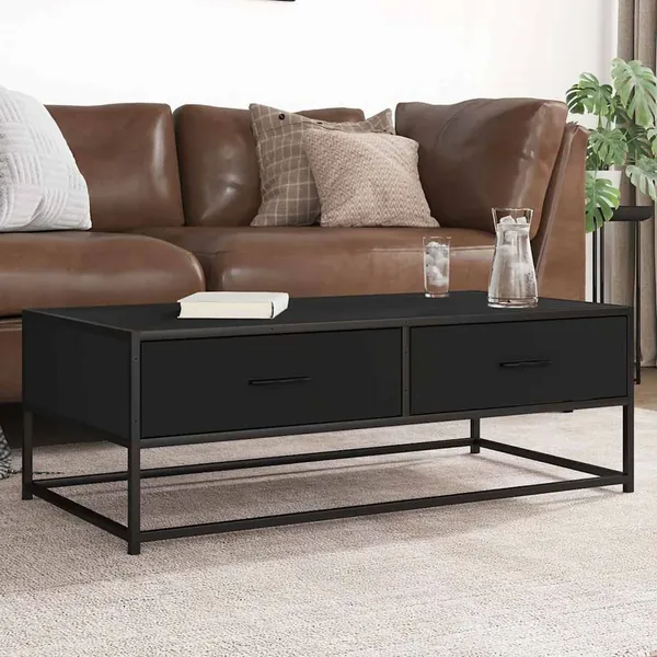 Table basse noir 100x50x35 cm bois d'ingénierie et métal