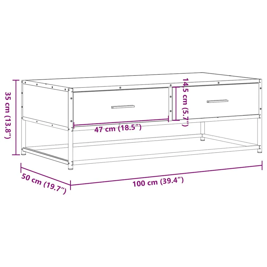 Table basse noir 100x50x35 cm bois d'ingénierie et métal - 11