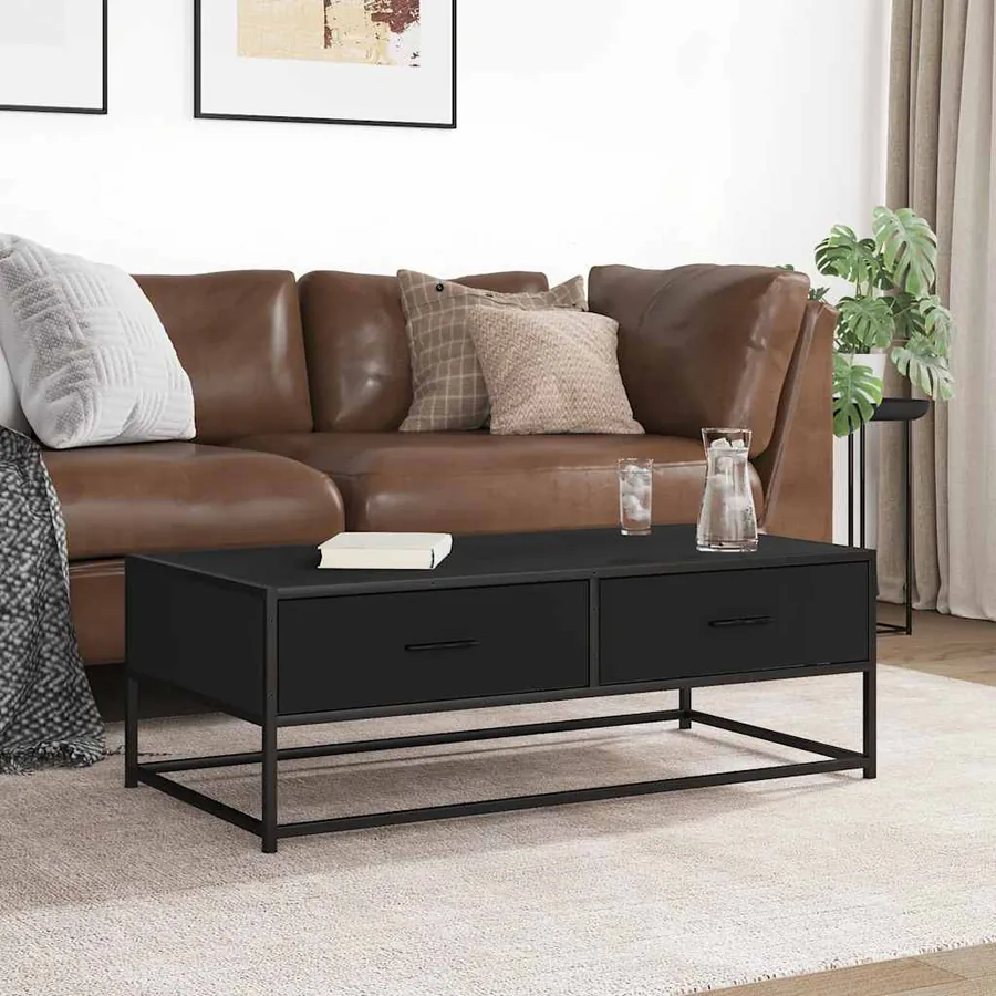 Table basse noir 100x50x35 cm bois d'ingénierie et métal - 3