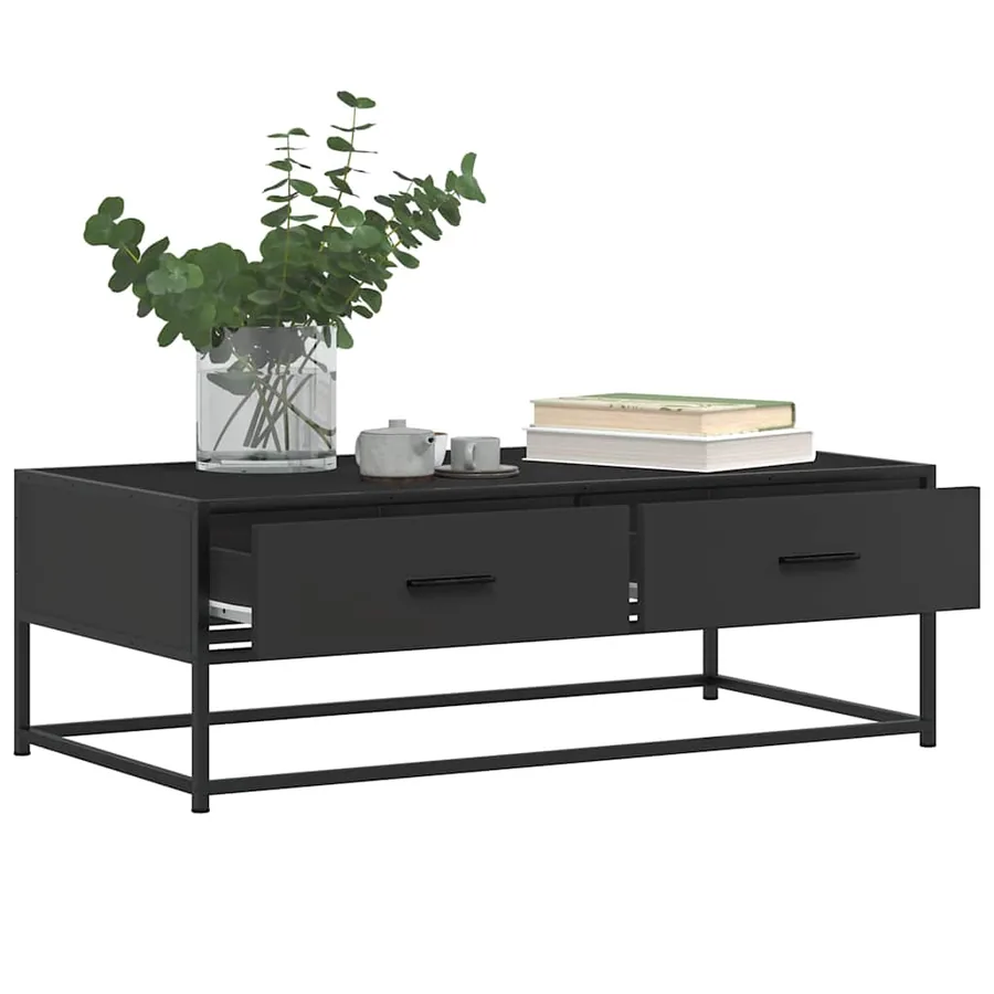 Table basse noir 100x50x35 cm bois d'ingénierie et métal - 4